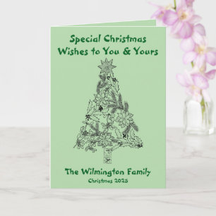 Festive Green Tree Family Christmas Folding Card