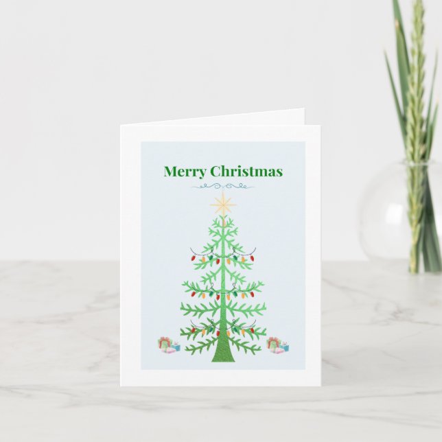 Festive Green Tree with Holiday Lights Card (Front)