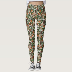 Festive Green Woodland Wildlife Christmas Pattern Leggings