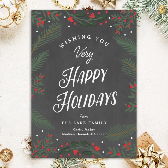 Festive Greenery and Berries Custom  Holiday Card (Creator Uploaded)