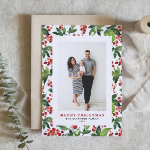 Festive Greenery and Winterberry Photo Christmas Holiday Card