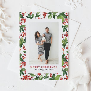 Festive Greenery and Winterberry Photo Christmas Holiday Postcard