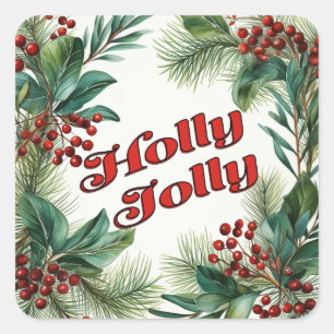 Festive Greenery Christmas Script  Square Sticker