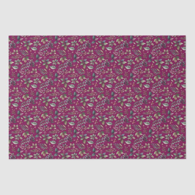 Festive Greenery Elegant Floral Burgundy Christmas Tissue Paper (Front)