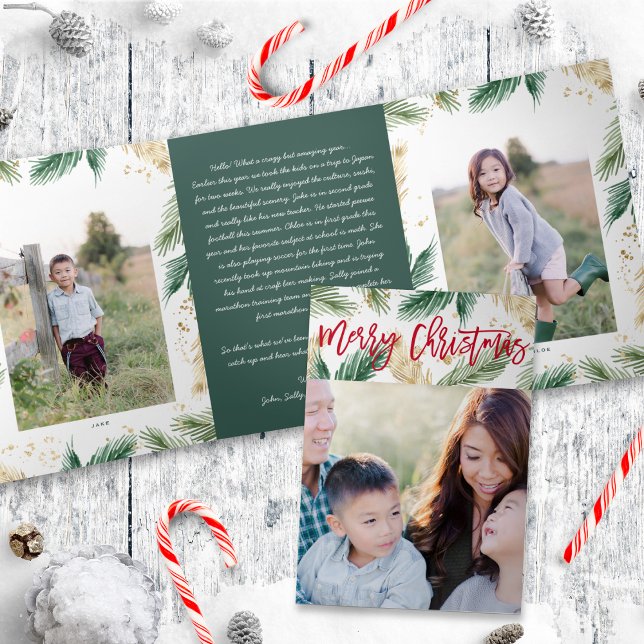 Festive Greenery Gold Christmas Photo Folded Card (Creator Uploaded)