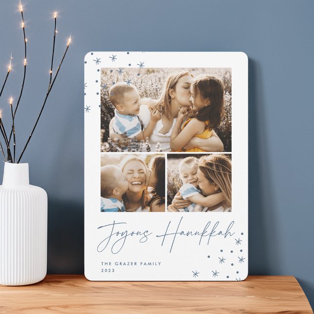 Festive Greeting | 3 Photo Collage Hanukkah Holiday Card (Creator Uploaded)