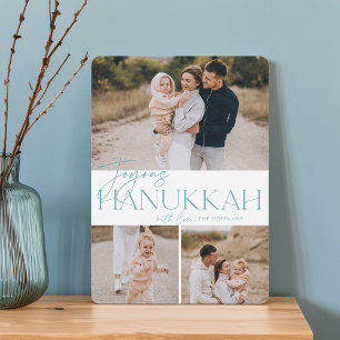 Festive Greeting 3 Photo Joyous Hanukkah Holiday Card