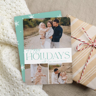 Festive Greeting   Happy Holidays 3 Photo Holiday Card