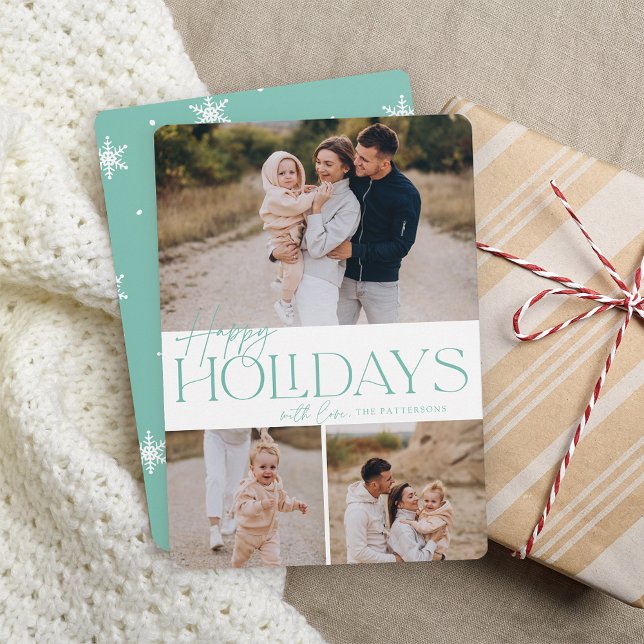 Festive Greeting | Happy Holidays 3 Photo Holiday Card (Creator Uploaded)