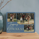 Festive Greeting | Joyous Hanukkah 3 Photo Collage<br><div class="desc">Our festive and elegant Hanukkah card design is the perfect way to show off 3 of your favourite family photos in a rounded collage layout. Design features "Joyous Hanukkah" in shining gold foil typography and hand lettered script, with your family name on a dusty slate blue background. Cards reverse to...</div>