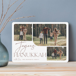 Festive Greeting Joyous Hanukkah 3 Photo Holiday Card