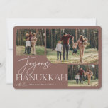 Festive Greeting | Joyous Hanukkah 3 Photo Holiday Card<br><div class="desc">Our festive and elegant Hanukkah card design is the perfect way to show off three of your favourite family photos. Horizontal or landscape orientated design features "Joyous Hanukkah" in white typography and hand lettered script,  with your family name beneath on an earth tone terracotta background.</div>