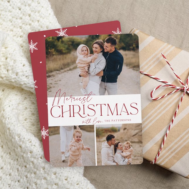 Festive Greeting | Merriest Christmas 3 Photo Holiday Card (Creator Uploaded)