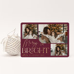 Festive Greeting | Merry & Bright 3 Photo<br><div class="desc">Our festive and elegant holiday card design is the perfect way to show off three of your favourite family photos. Horizontal or landscape orientated design features "Merry & Bright" in shining gold foil typography and hand lettered script,  with your family name beneath.</div>