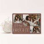 Festive Greeting | Merry & Bright 3 Photo<br><div class="desc">Our festive and elegant holiday card design is the perfect way to show off three of your favourite family photos. Horizontal or landscape orientated design features "Merry & Bright" in shining gold foil typography and hand lettered script,  with your family name beneath.</div>
