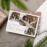 Festive Greeting | Season's Greetings 3 Photo Holiday Card<br><div class="desc">Our festive and elegant holiday card design is the perfect way to show off three of your favourite family photos. Horizontal or landscape orientated design features "Season's Greetings" in earth tone terracotta typography and hand lettered script,  with your family name beneath.</div>