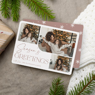 Festive Greeting   Season's Greetings 3 Photo Holiday Card