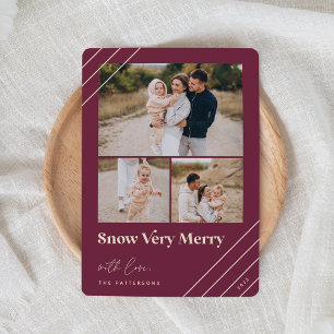 Festive Greeting   Snow Very Merry 3 Photo Holiday Card