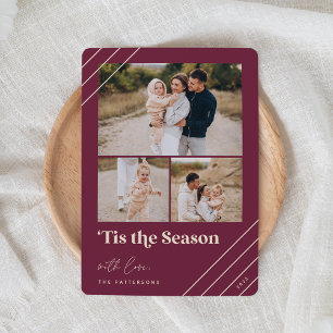 Festive Greeting   Tis the Season 3 Photo Holiday  Card