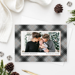 Festive Grey and Rose Gold Tartan Plaid Photo