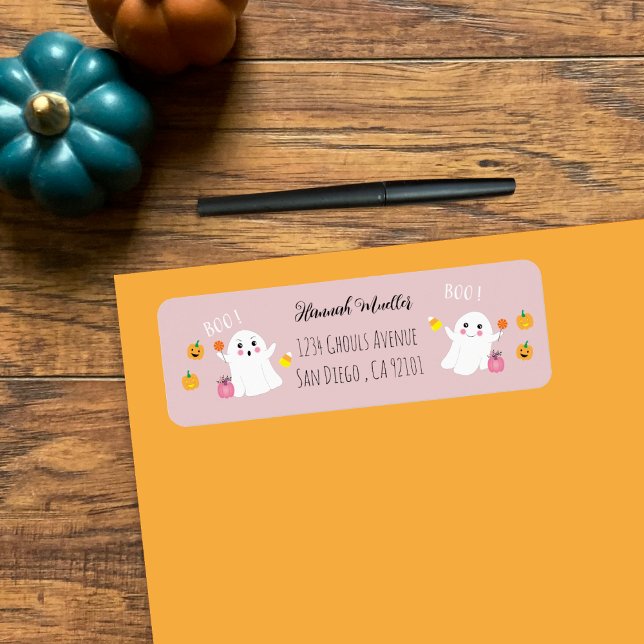Festive Halloween Ghosts Pink Return Address Label (Creator Uploaded)