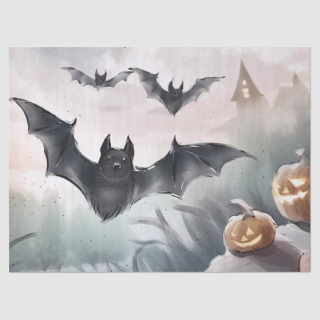 Festive Halloween Gift Wrap Watercolor Art Tissue Paper (Front)