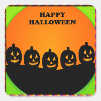 Festive Halloween Jack o' Lantern Silhouettes Square Sticker