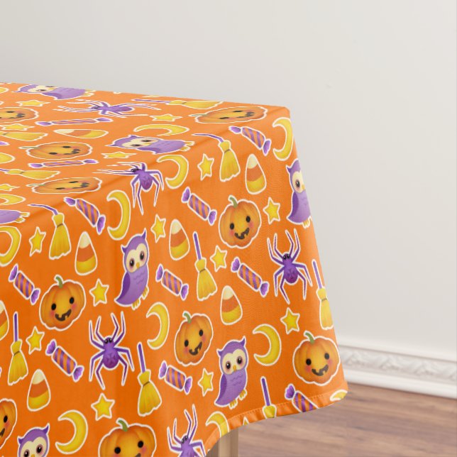 Festive Halloween Pattern With Pumpkins Candy Owls Tablecloth (In Situ)