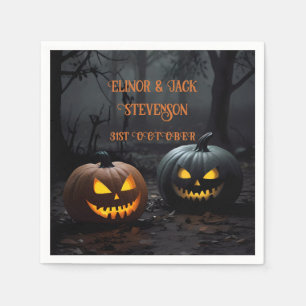 Festive Halloween Pumpkins and Floral Pattern Napkin