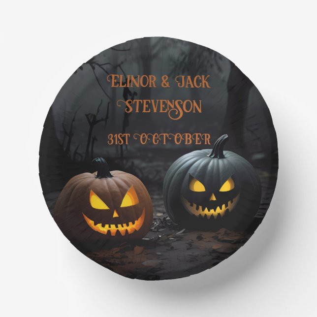 Festive Halloween Pumpkins and Floral Pattern Paper Plate (Front)