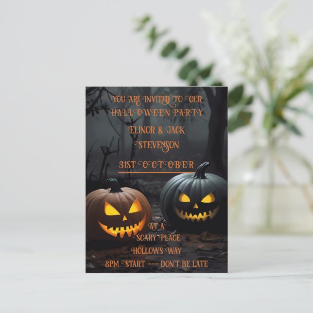 Festive Halloween Pumpkins and Floral Pattern Postcard (Standing Front)