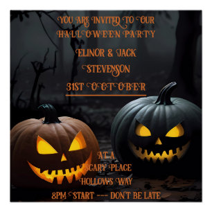 Festive Halloween Pumpkins and Floral Pattern Poster