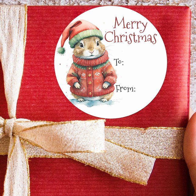 Festive Hamster in Santa Hat Christmas Classic Round Sticker (Creator Uploaded)