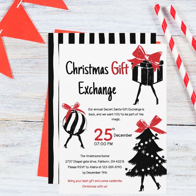 Festive Hand Drawn Christmas Gift Exchange Party Invitation (Creator Uploaded)