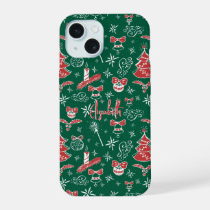 Festive Hand Drawn Doodles Custom Name iPhone 15 Case