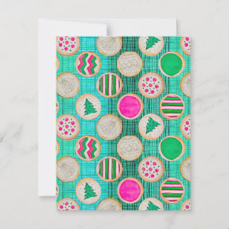 Festive Hand Painted Sugar Cookies on Bright Teal Holiday Card