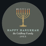Festive Hanukkah Classic Round Sticker<br><div class="desc">Photography © Storytree Studios,  Stanford,  CA


 




 Vintage book inspired holiday card design featuring a rustic poinsettia and tree branch design in rich greens and red. Customise this design with two of your photos and text. Designed by Shelby Allison.</div>