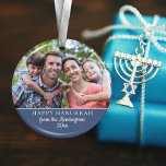Festive Hanukkah Menorah Pattern Holiday Photo Ceramic Tree Decoration<br><div class="desc">Festive Hanukkah Menorah Pattern Holiday Photo Ornament featuring a rustic pattern of menorahs on the back and your custom photo and text on the other side.</div>