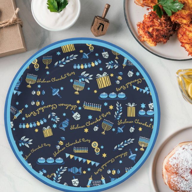 Festive Hanukkah Party Personalise Menorah Dreidel Paper Plate (Creator Uploaded)
