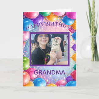 Festive Happy Ballons Custom Photo Birthday Card