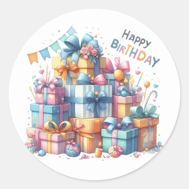Festive Happy Birthday  All Ages  Classic Round Sticker (Front)