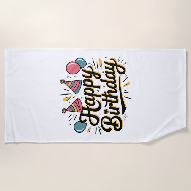 Festive Happy Birthday Beach Towel (Front)