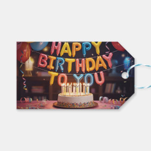 Festive "Happy Birthday" Celebration with Cake Gift Tags