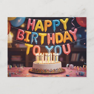Festive "Happy Birthday" Celebration with Cake Postcard