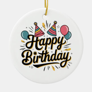 Festive Happy Birthday Ceramic Tree Decoration