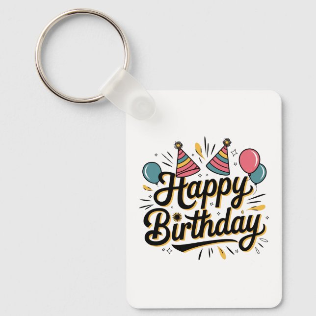 Festive Happy Birthday Key Ring (Front)