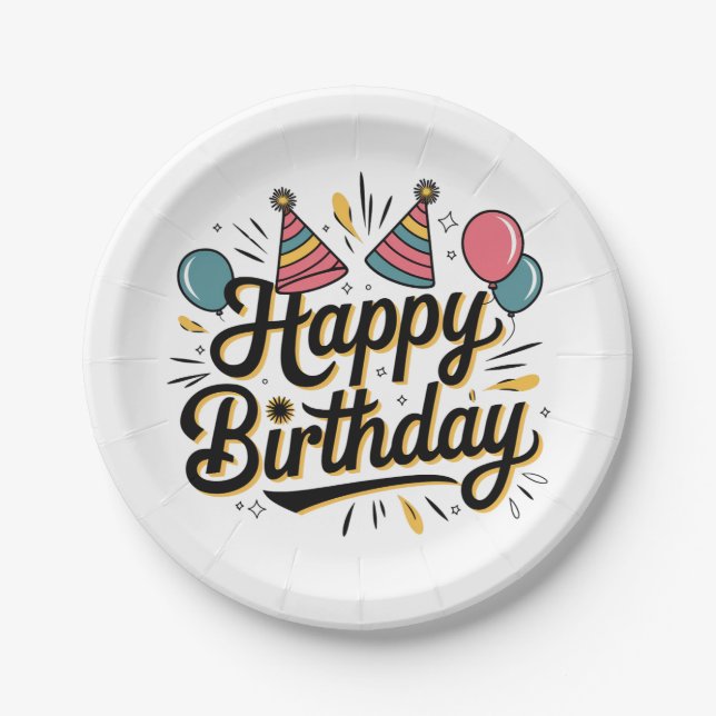 Festive Happy Birthday Paper Plate (Front)