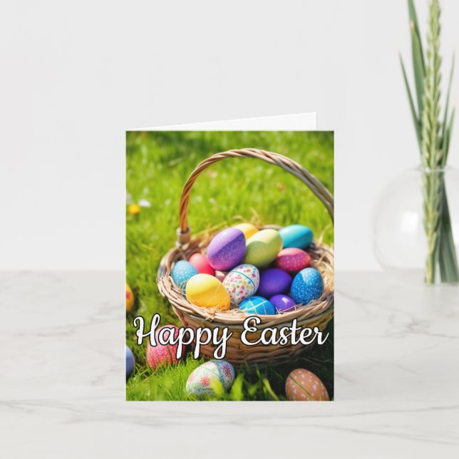 Festive Happy Easter Basket Holiday Card (Front)