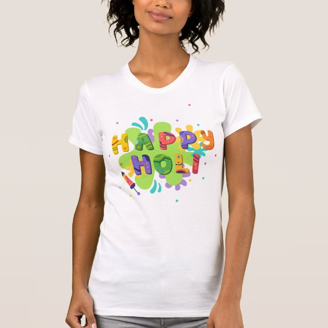 Festive Happy Holi Colourful Paint Splashes T-Shirt (Front)