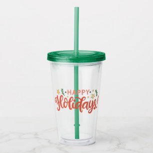 Festive Happy Holidays Design Acrylic Tumbler